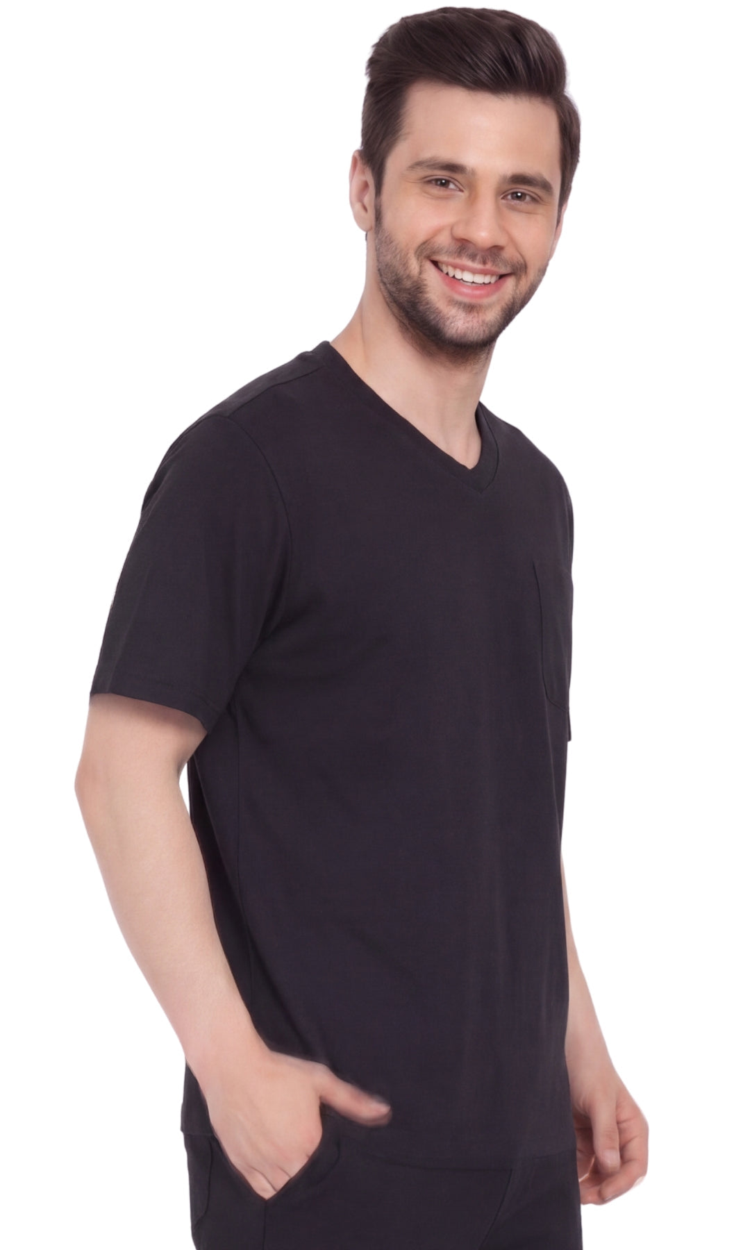 Men's Heavyweight Short Sleeve V-Neck T-Shirt – Relaxed Fit Cotton Blend with Pocket