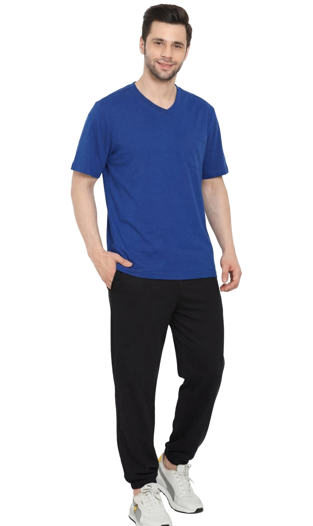 Men's Heavyweight Short Sleeve V-Neck T-Shirt – Relaxed Fit Cotton Blend with Pocket