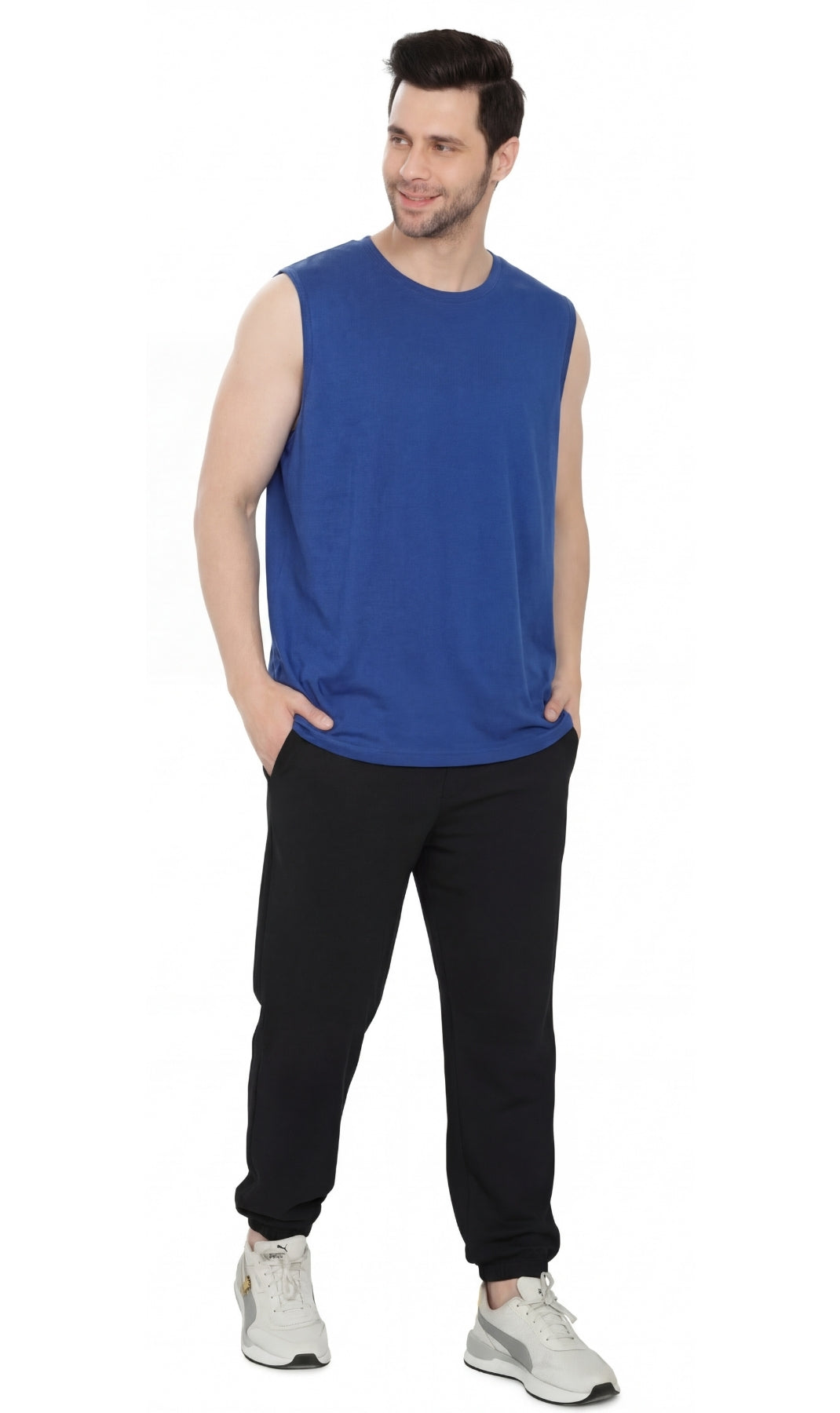 Men’s Sleeveless Crew Neck T-Shirt – Regular Fit, Heavier Cotton Blend Jersey with Chest Pocket