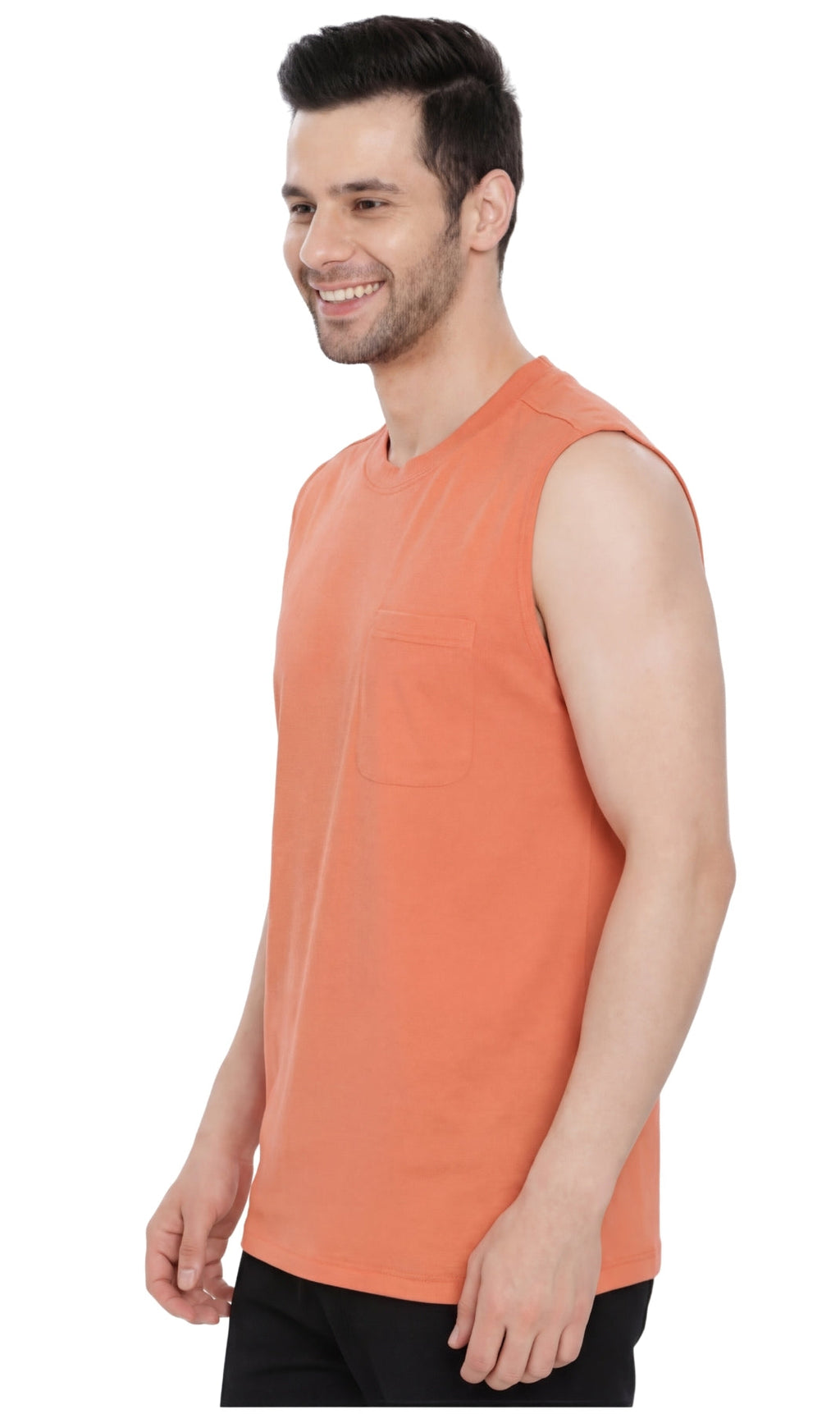 Men’s Sleeveless Crew Neck T-Shirt – Regular Fit, Heavier Cotton Blend Jersey with Chest Pocket