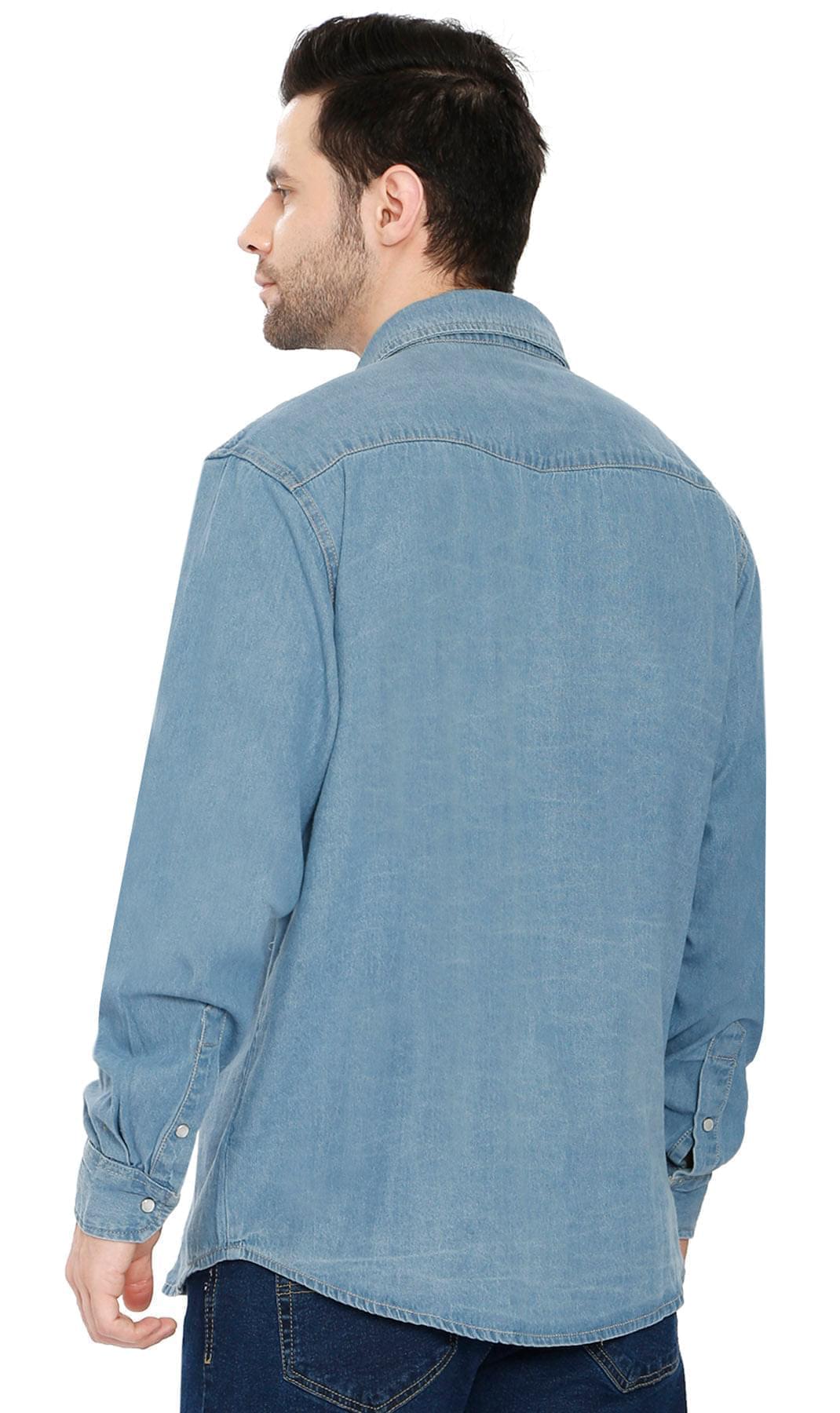 Mens Western Snap Front Button Shirt in Denim